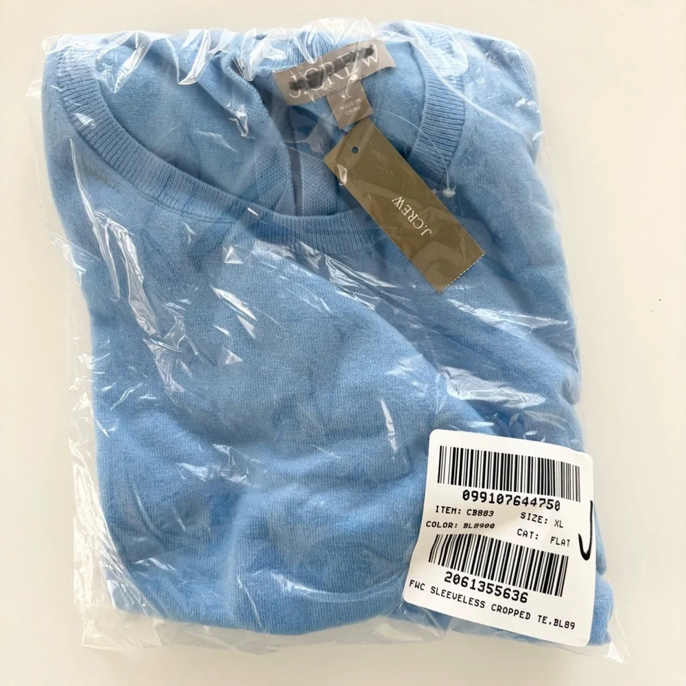 NWT J. Crew Featherweight Cashmere-blend Cropped Sweater Shell Bellflower Blue